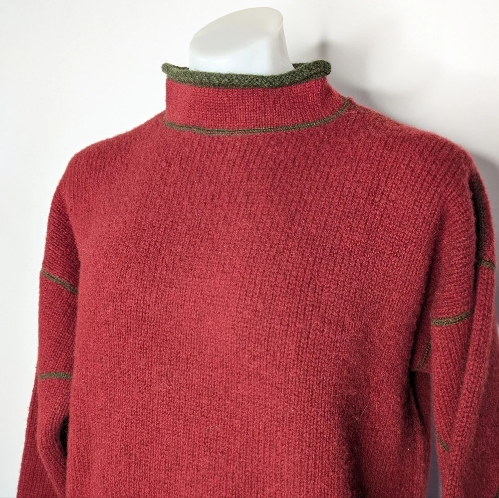 Structure Red Green High Neck Wool Sweater L